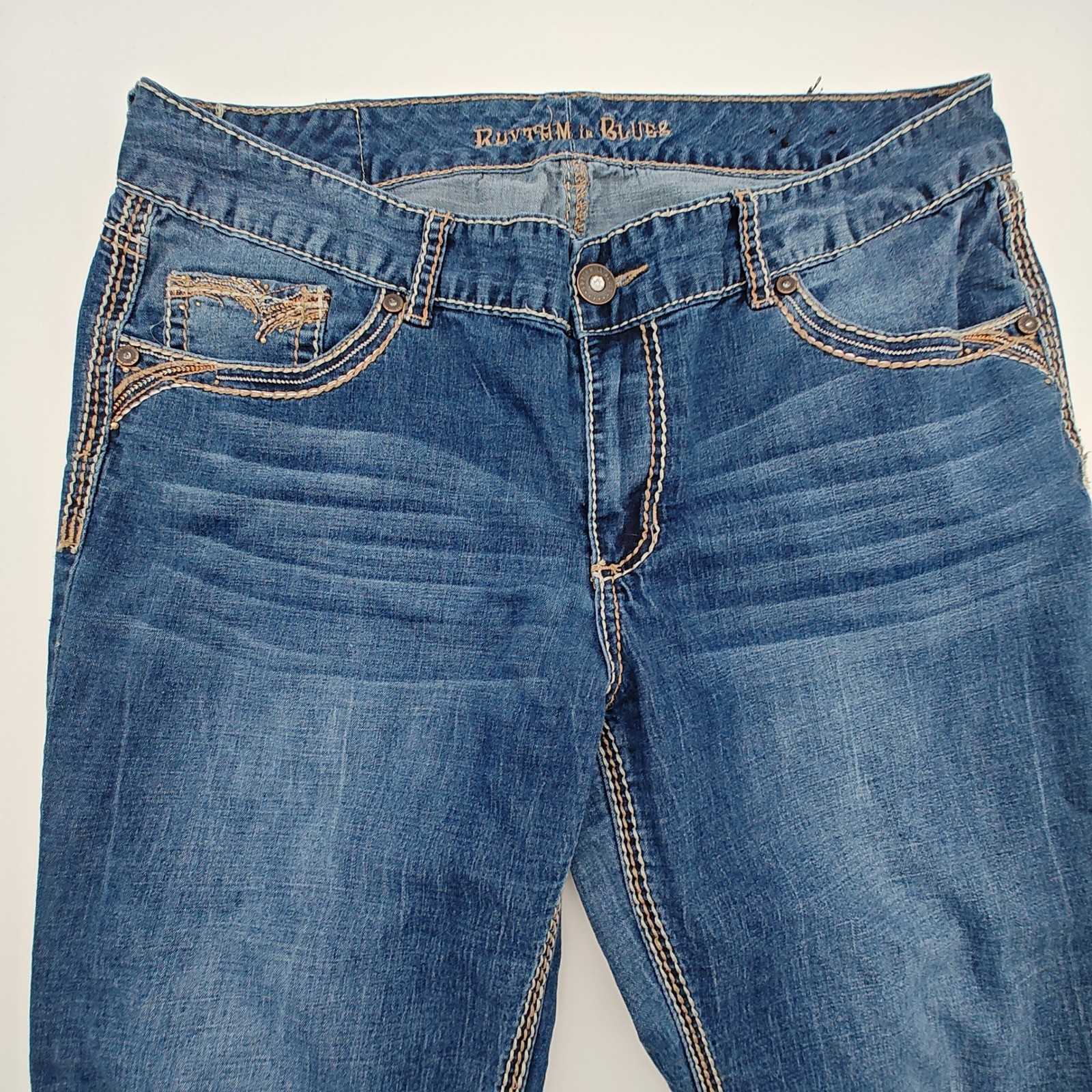 Rhythm In Blues Jeans Womens 14 Bootcut Flap Pocket Embellished Denim