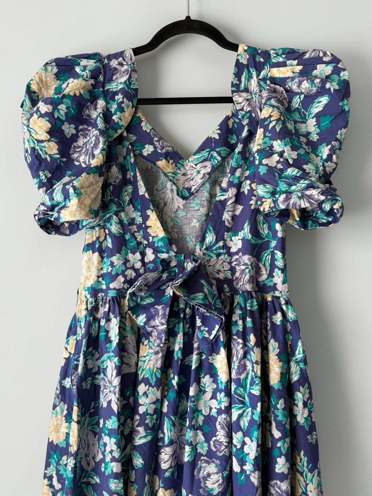 Laura Ashley Vintage Blue Floral Puff Sleeve Midi Dress UK 14 US 12 Cottagecore