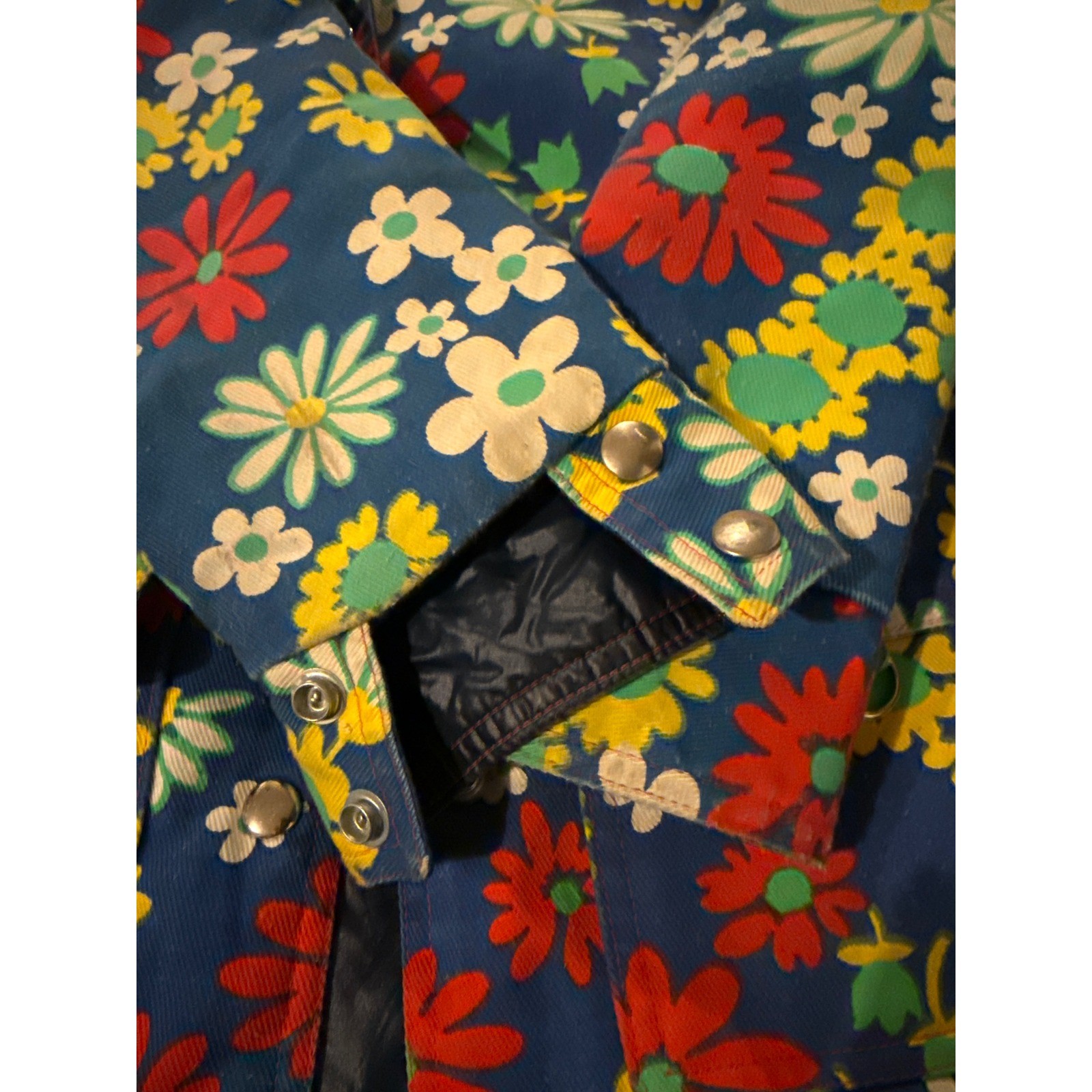 Vintage Swing West Floral Print Quilted Lined Jacket Blue Yellow Red Womens