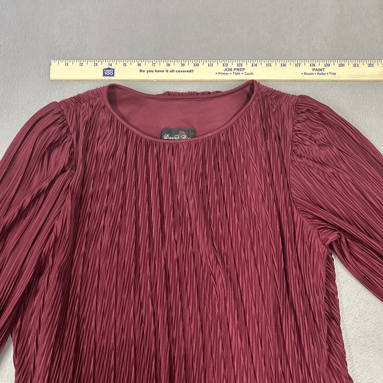 David Rose Dress Womens Size 14 Burgundy Pleated Holiday Party Vintage 80’s USA
