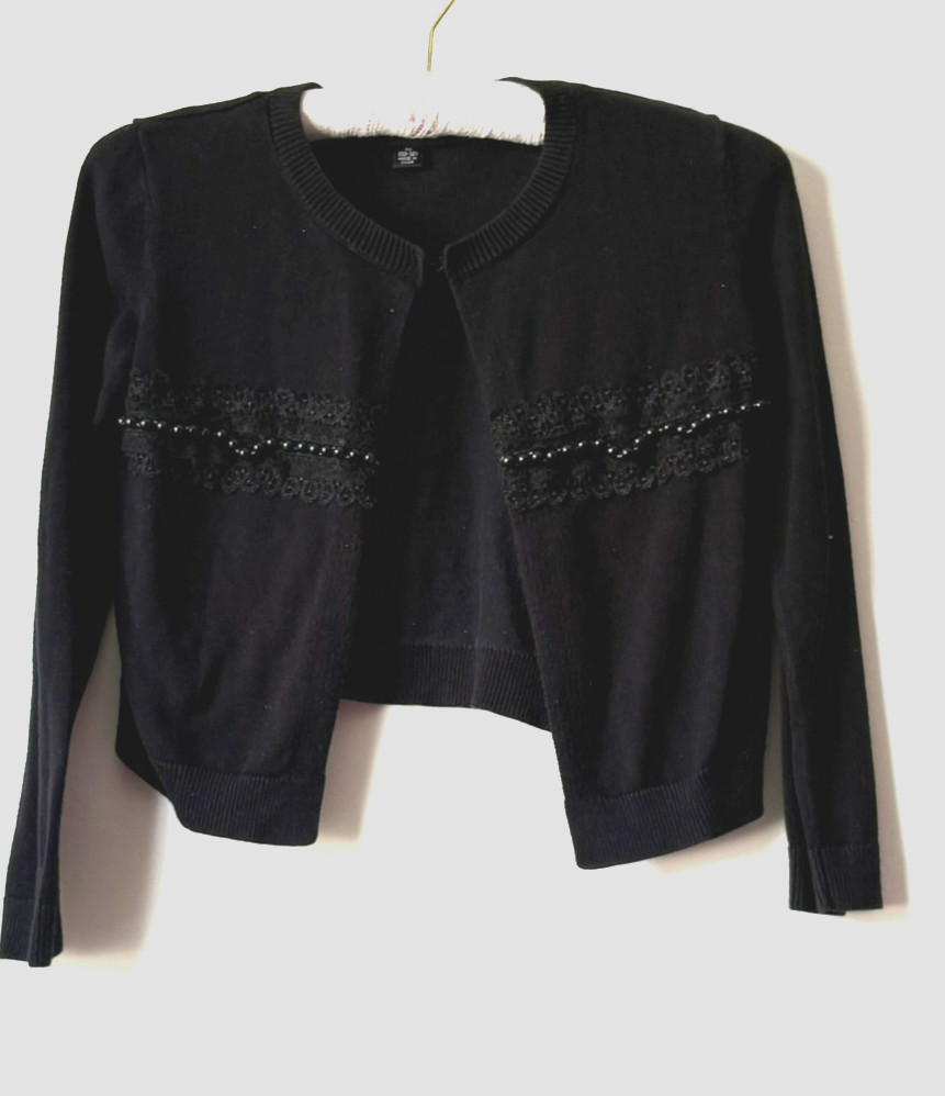 Girl’s Amy Byer black w/lace and black beads Balero jacket M (10-12) Long sleeve