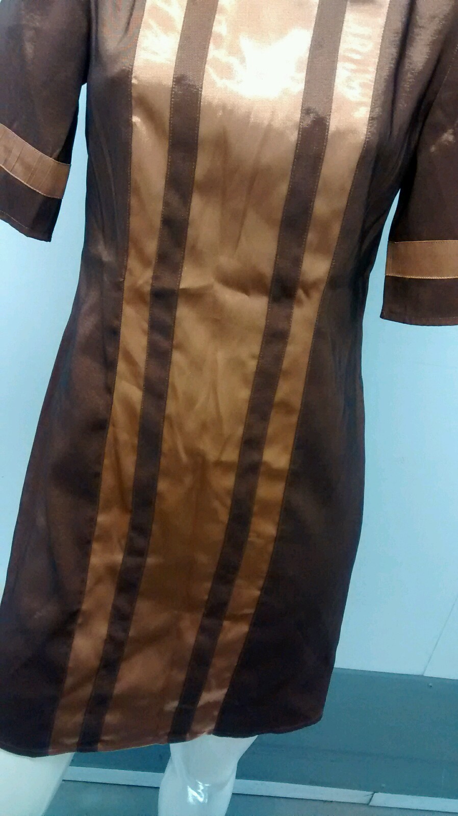 VERTIGO PARIS Dress MOD A-line 1990s Designer Bronze Size XS SMALL SPACE AGE