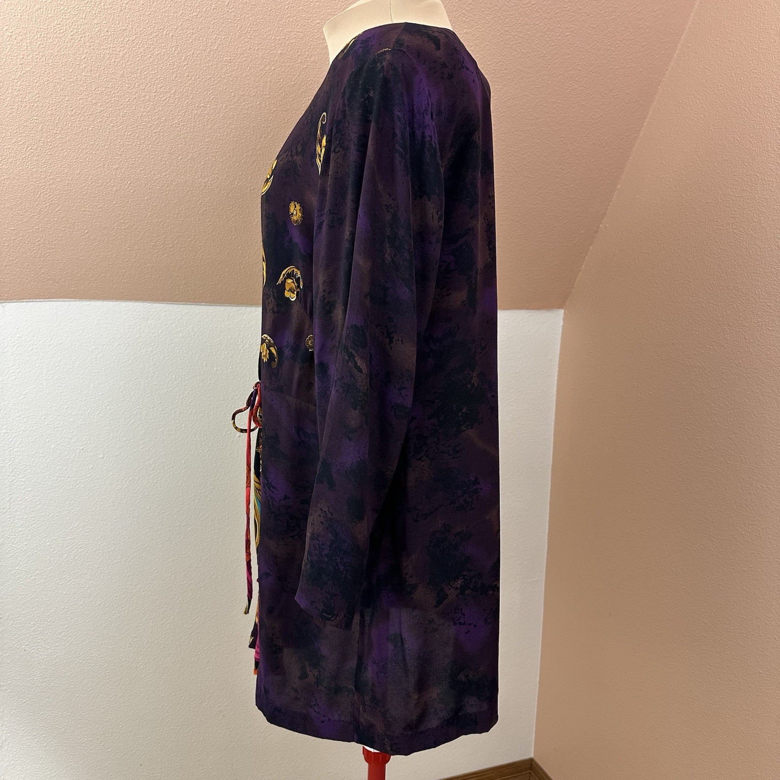 VTG Carole Little Rayon Wrap Kimono Jacket Womens 16 Baroque Floral Art To Wear