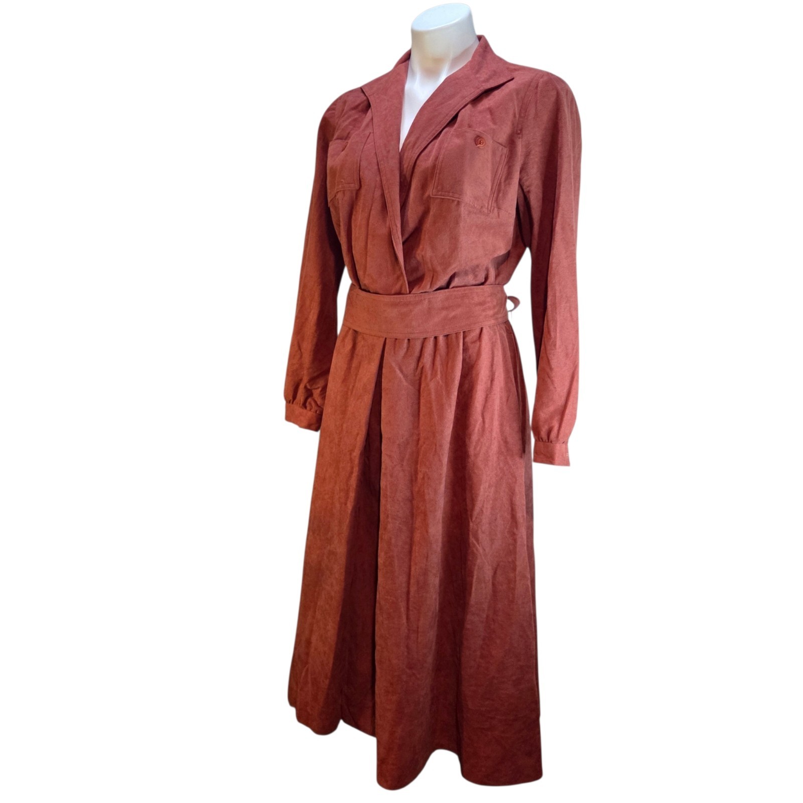 Vintage 70s Dress Rust Colored Approx Size Medium Red Orange Tie Waist