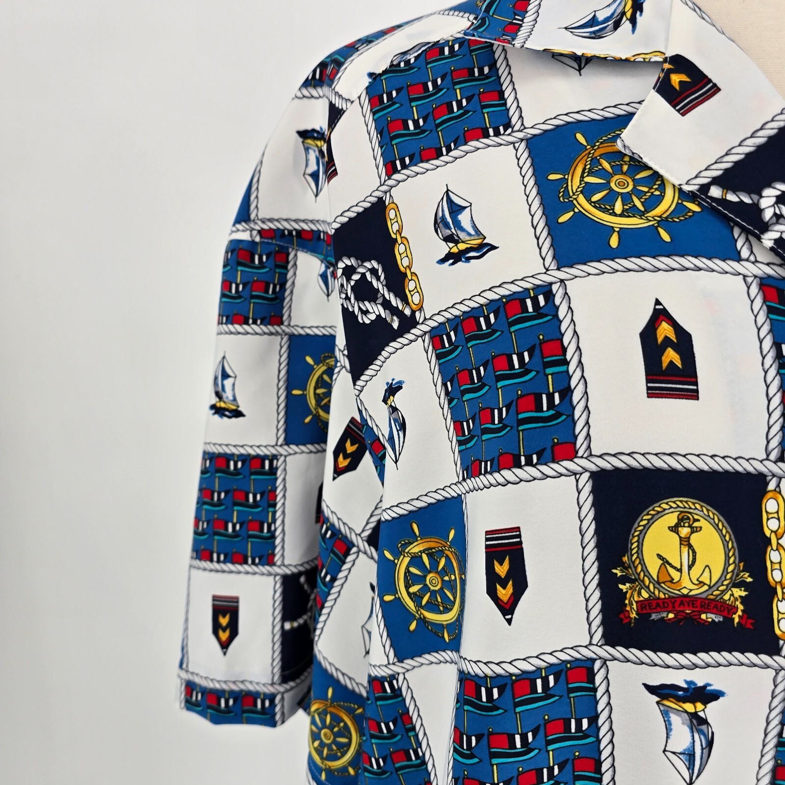 Vtg La Chine Plus by Galinda Wang Blouse Sz 20W Nautical Blouse Short Sleeve
