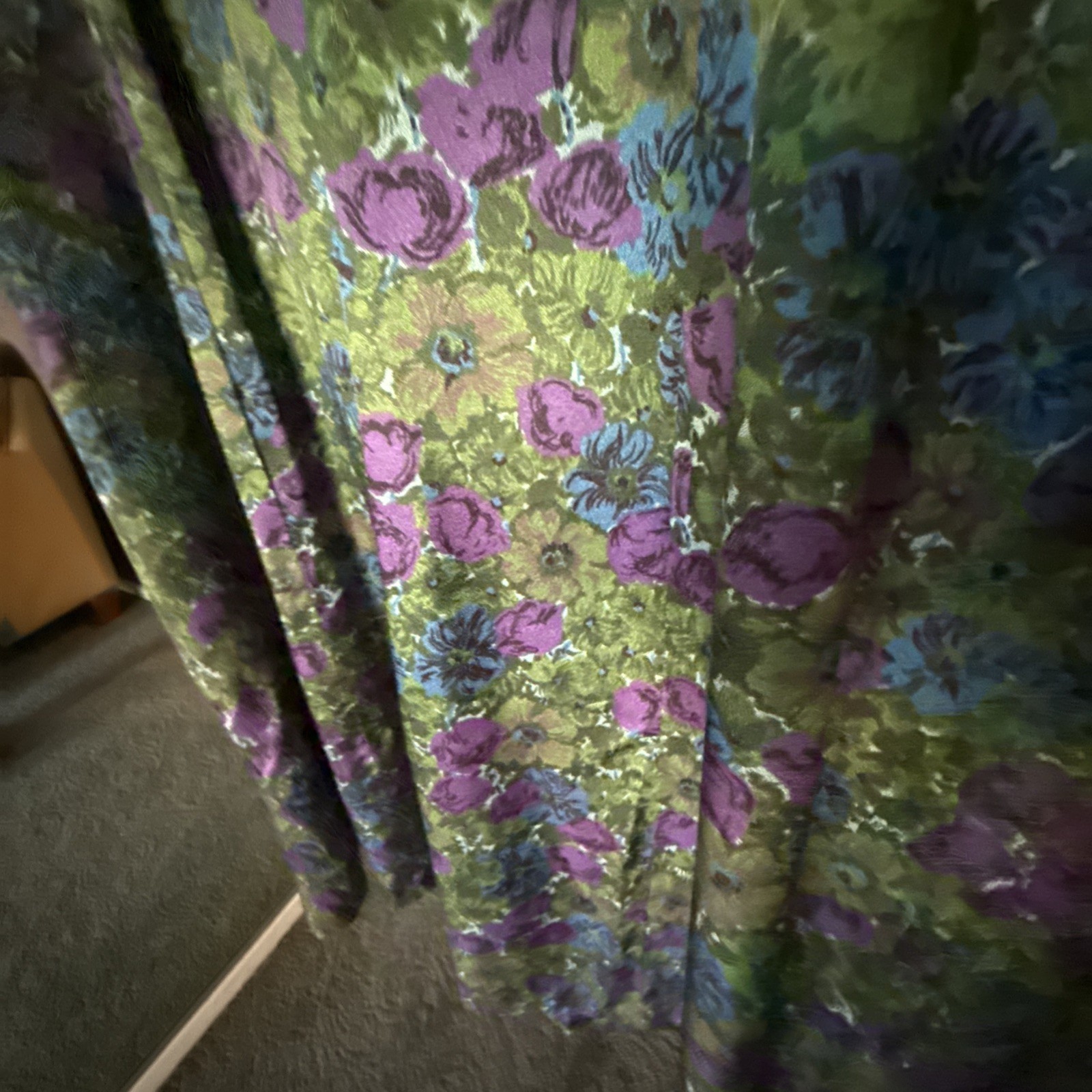 Vintage 1960’s NOS Deadstock Purple Blue and Green Floral Print Dress Large