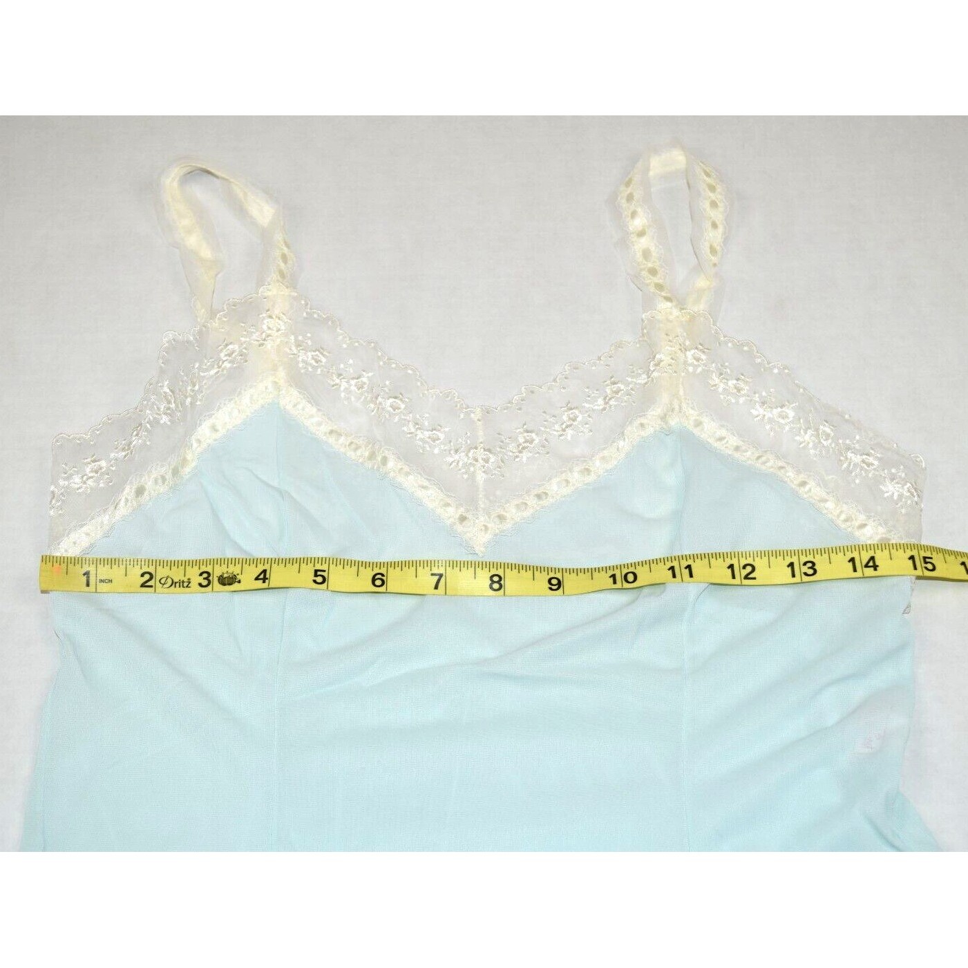 Camisole VTG Carol Brent 50s Powder Blue White Rose Lace Ribbon Straps S/M
