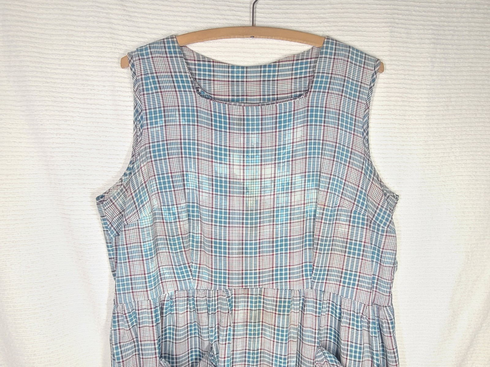 Vtg 50s Country Cotton Plaid Dress Plus Size 1x 2x Metal Zip Amazing Wear Retro