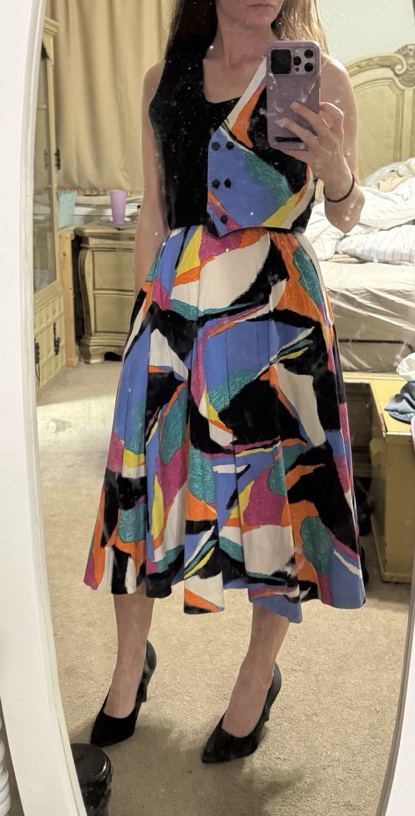 80s 90s Vintage Colorful Funky Dress & Vest Set By Jenni Size 3/4 Juniors XS S