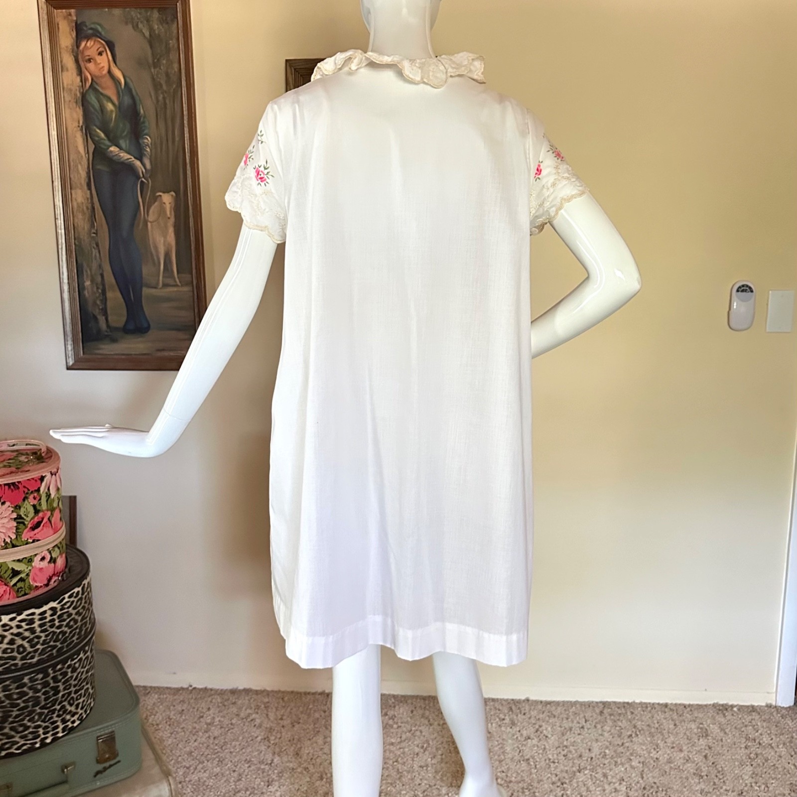 Vintage 1960s Sweet Pink Flowers Babydoll Nightgown & Robe Cotton Pajama Set S