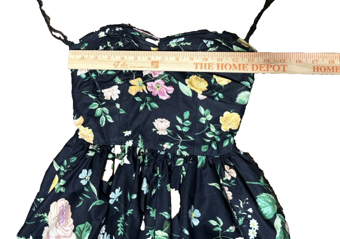 Vintage 80s Cottage Core Black Floral Prom Party Dress Gilbert-Pavell Size 4