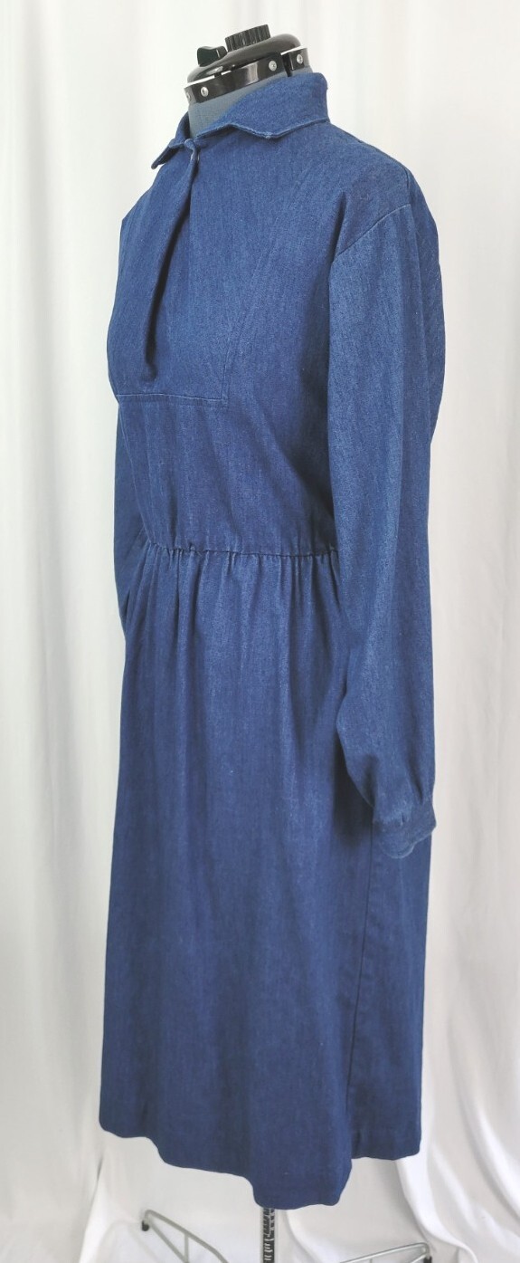 Vintage Impromptu Denim Dress w Snap Gathered Bib & Elastic Waist Size 9/10