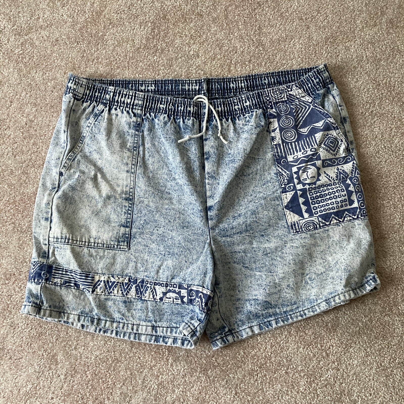 Vintage Bristol Blues Acid Wash Aztec Shorts Women’s Elastic Waist see descript
