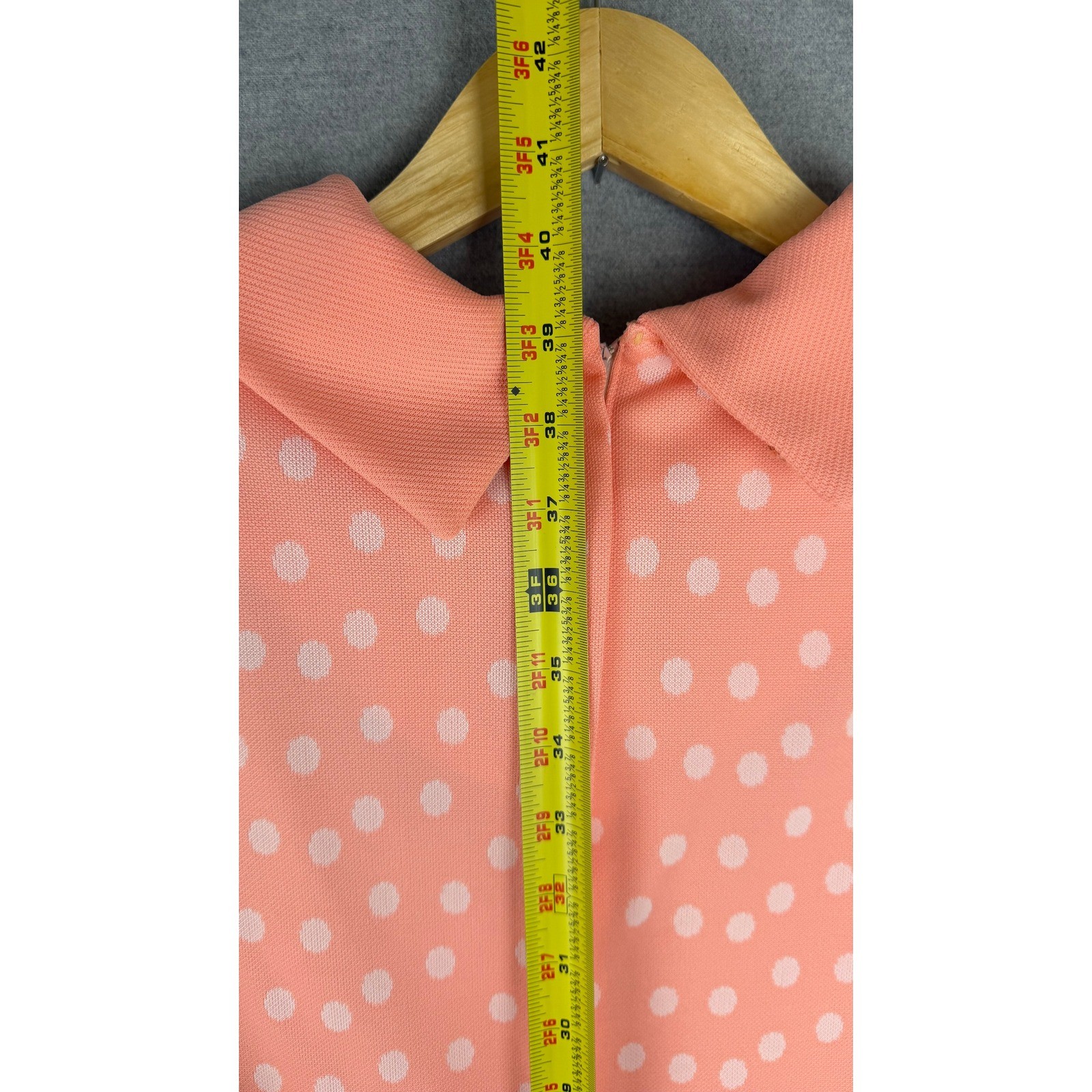 Vintage 1950s 60s Peach Polka Dot Dress and Cardigan Set Retro Mod 2 Piece