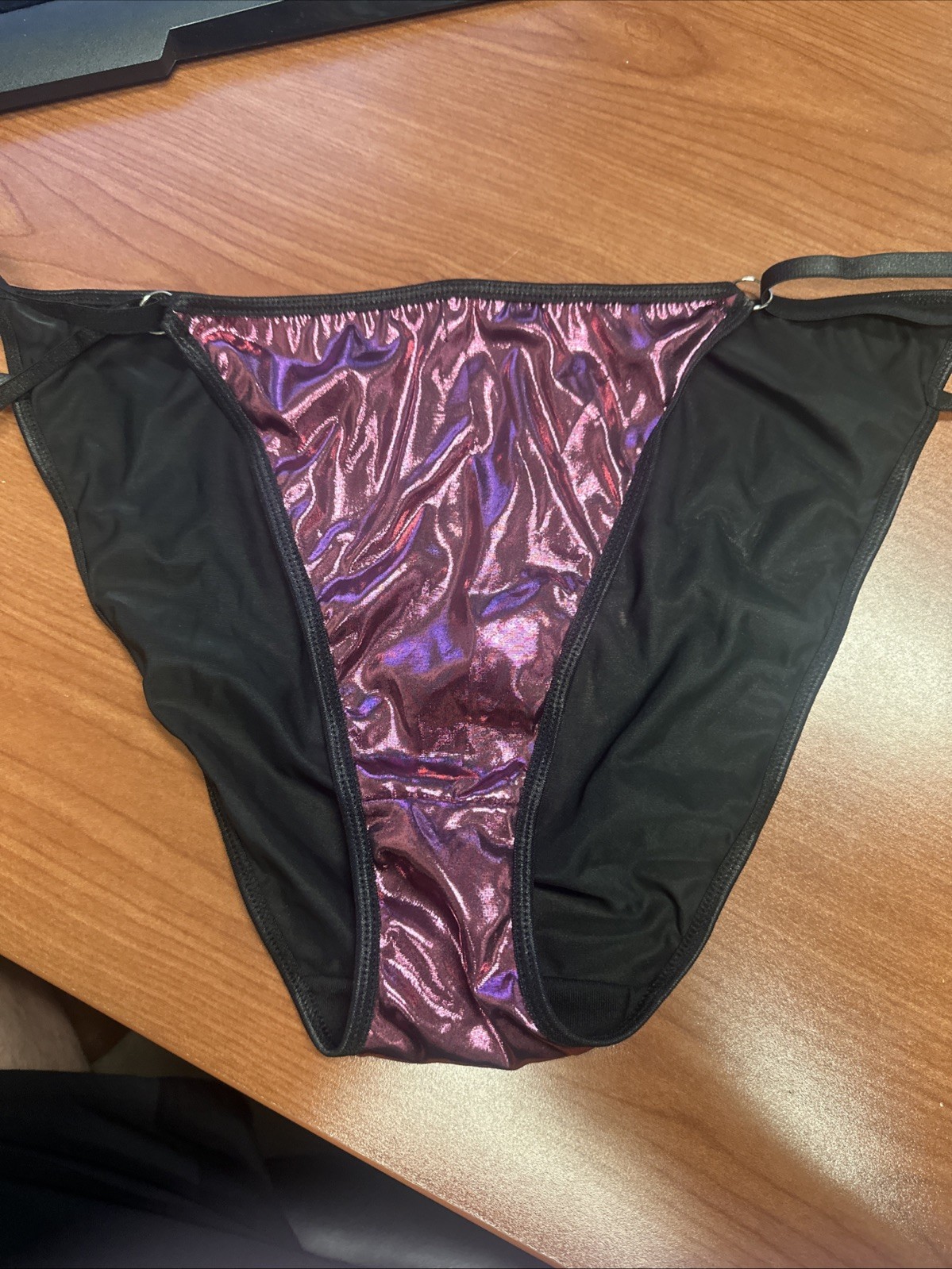 Vintage XL Thong Panties Double String Bikini Satin Lace, Shiny Detail, Y2K