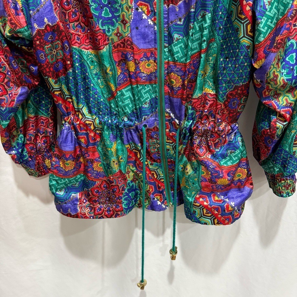 Lavon Petites PM Vintage Windbreaker Jacket Festival Retro Patchwork Print Event