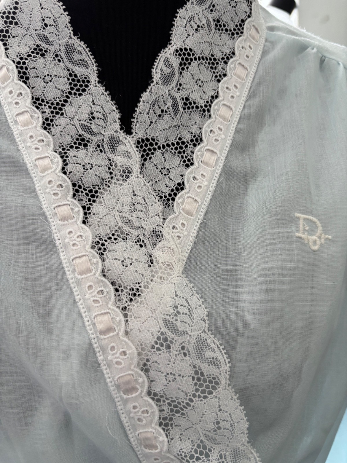 Vtg 1970s/1980s Christian Dior Lingerie Powder Blue Peignoir Robe Nightgown Set