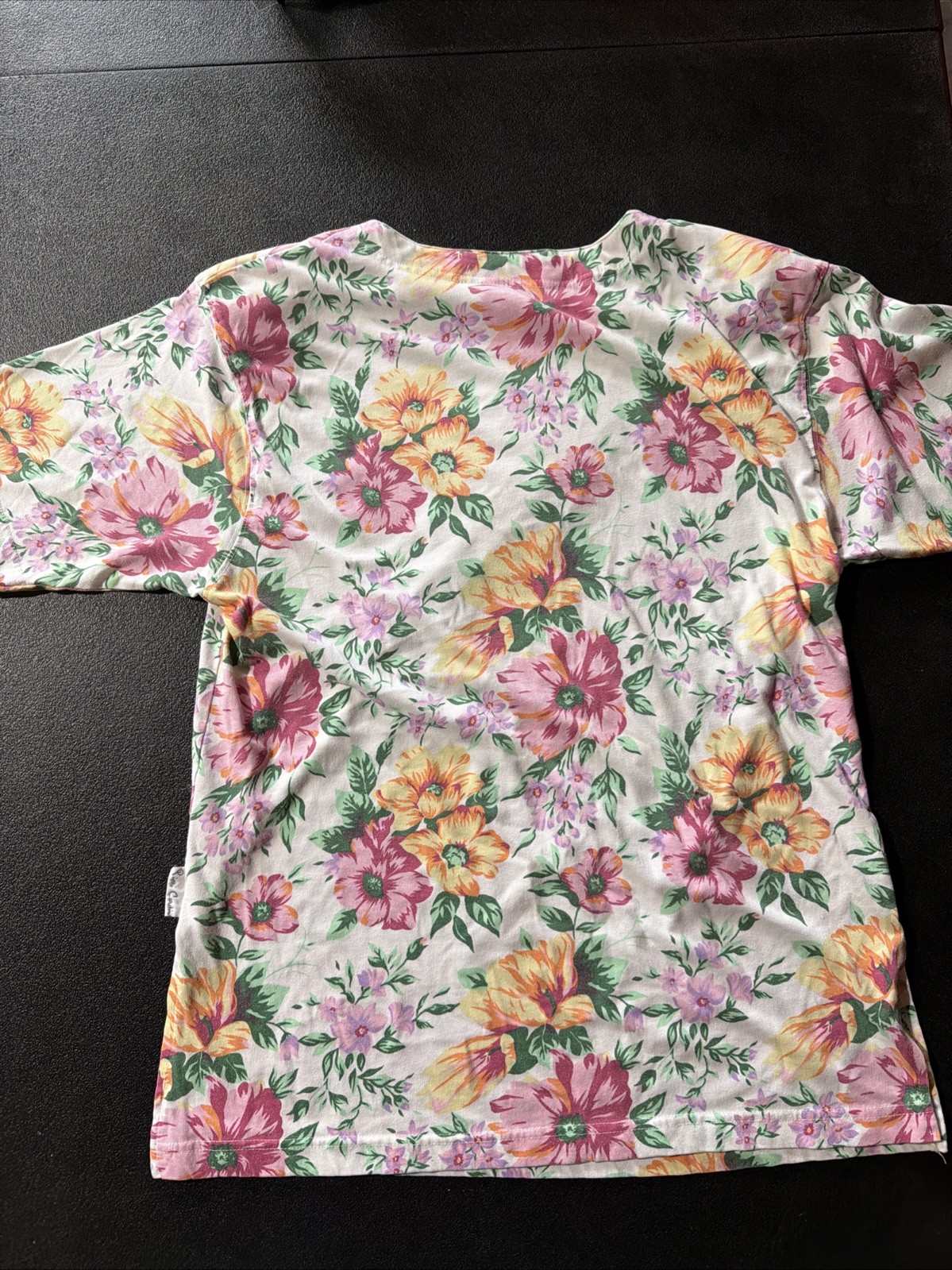 Pierre Cardin Top Ladies M Pink Orange Flower Print Shoulder Pads Vintage White
