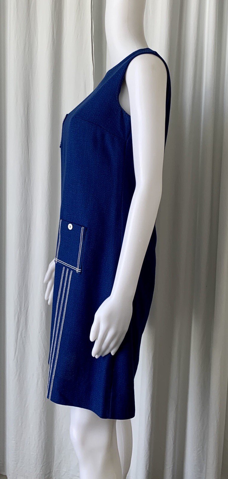 Vintage 70s The Art Shirt Mod Royal Blue Trapeze Dress Embroidered Size 9/10