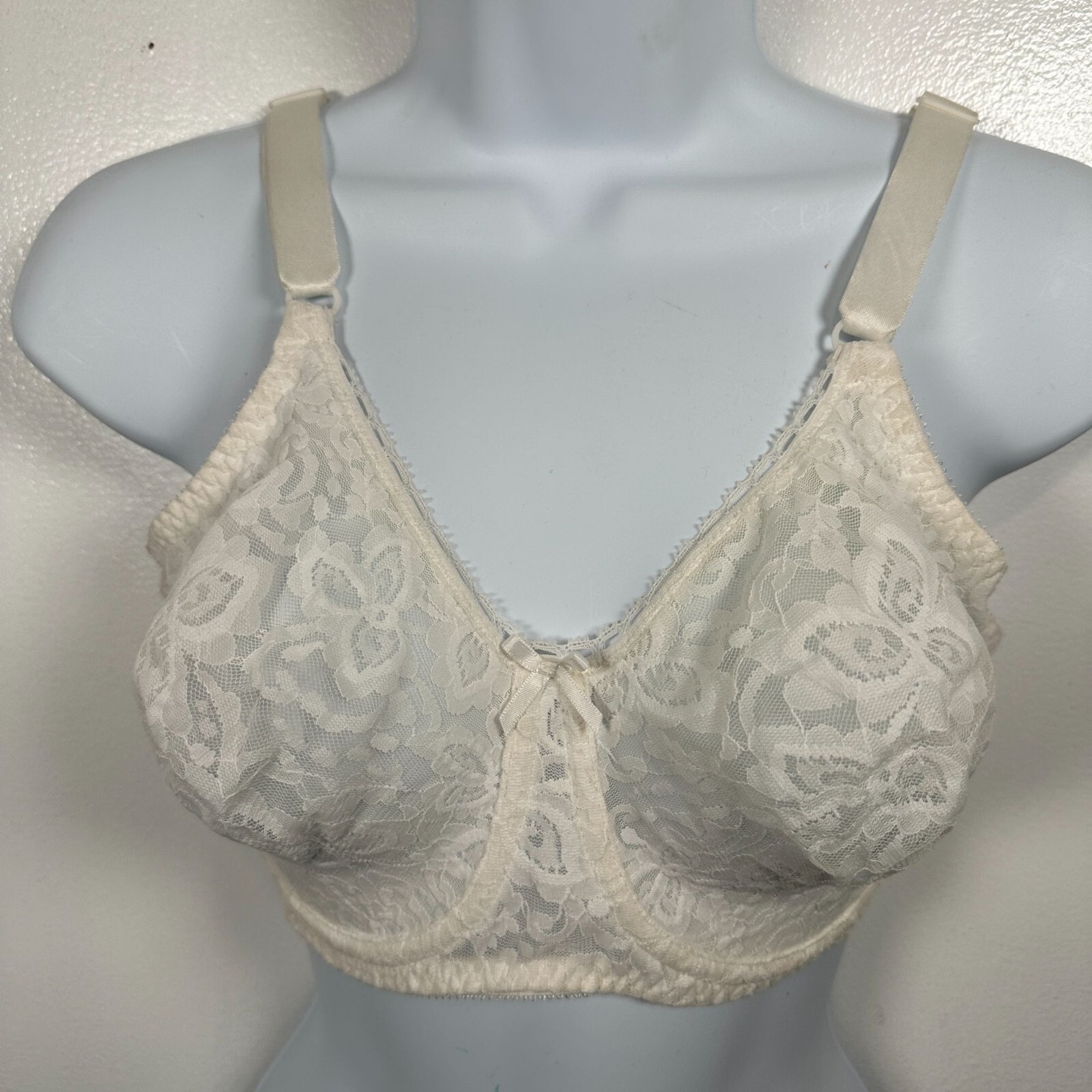 Vintage Bali 34DD Bra Lace 3432 Underwire Ivory Stretch Sheer Sexy Adjustable