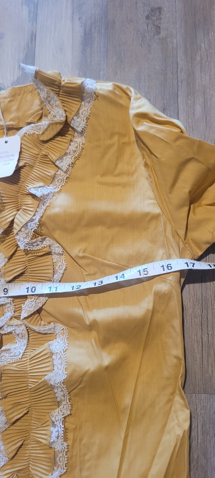 New Vintage H Bar C Womens Yellow Mustard Victorian Ruffle Blouse Shirt Lace