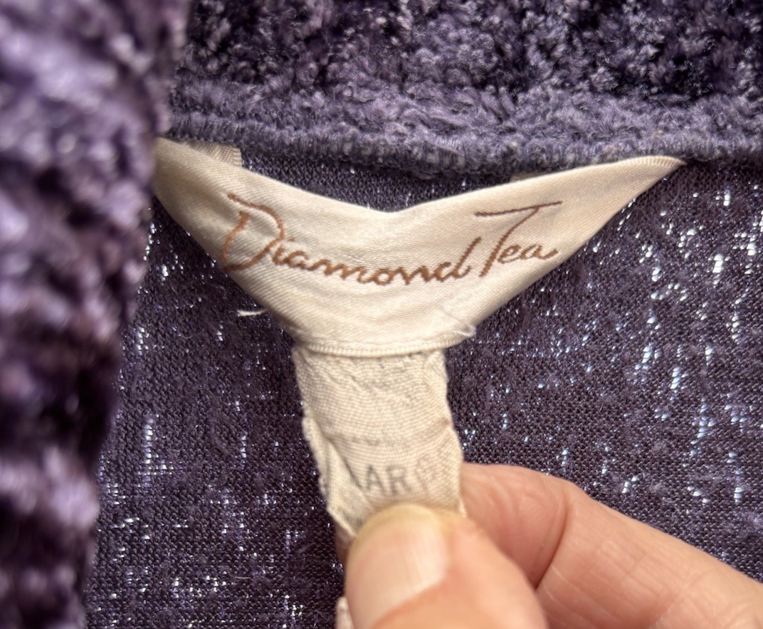 Vintage Diamond Tea Women’s Deep Purple Velour Robe W/Pockets Belted Tie Large