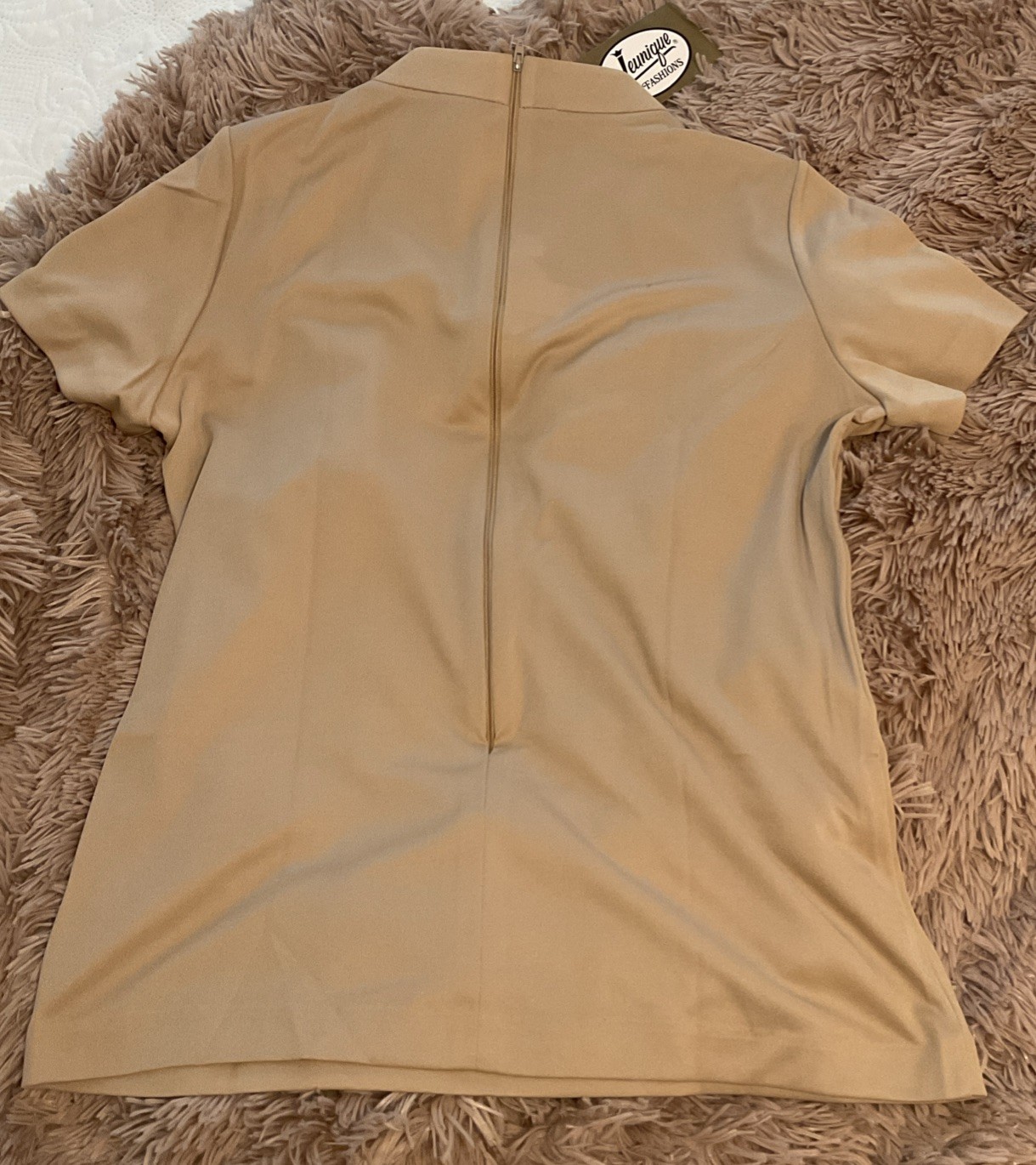 VINTAGE 60’s JEUNIQUE Beige Zipper Back Top Size 10 NEW WITH TAGS