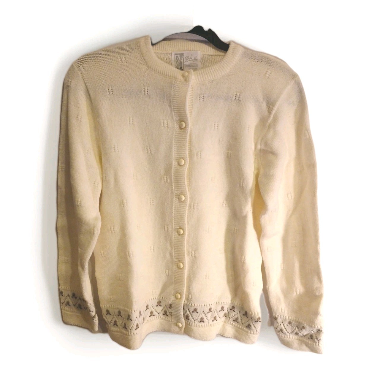 60s Vtg Billie Jo Cream Button Down Sweater USA Med B14