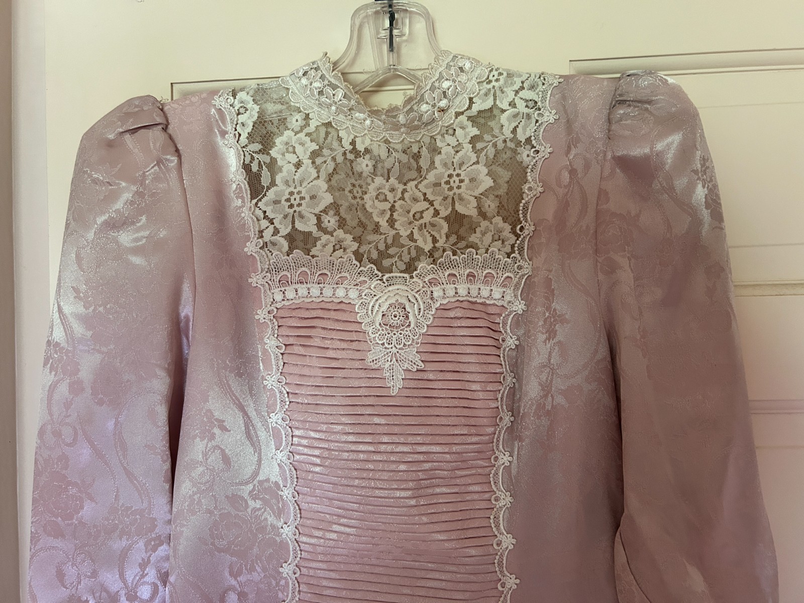 Scott McClintock pink cream brocade lace peplum bow midi dress bridal