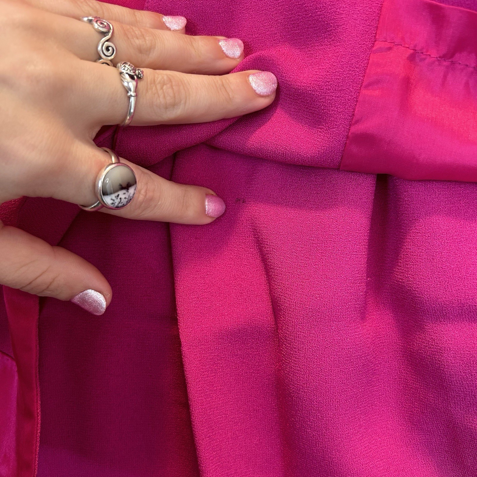 Vtg Rimini Hot Pink 2 Piece Skirt Suit Rhinestone Pearl Buttons Size 8