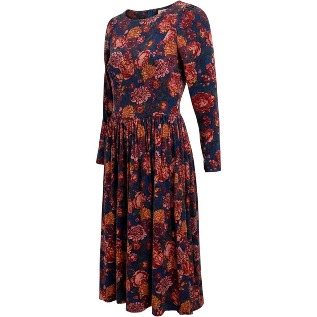 Vintage 80s Laura Ashley Floral Corduroy Drop Waist Dress ~ Great Britain US 10
