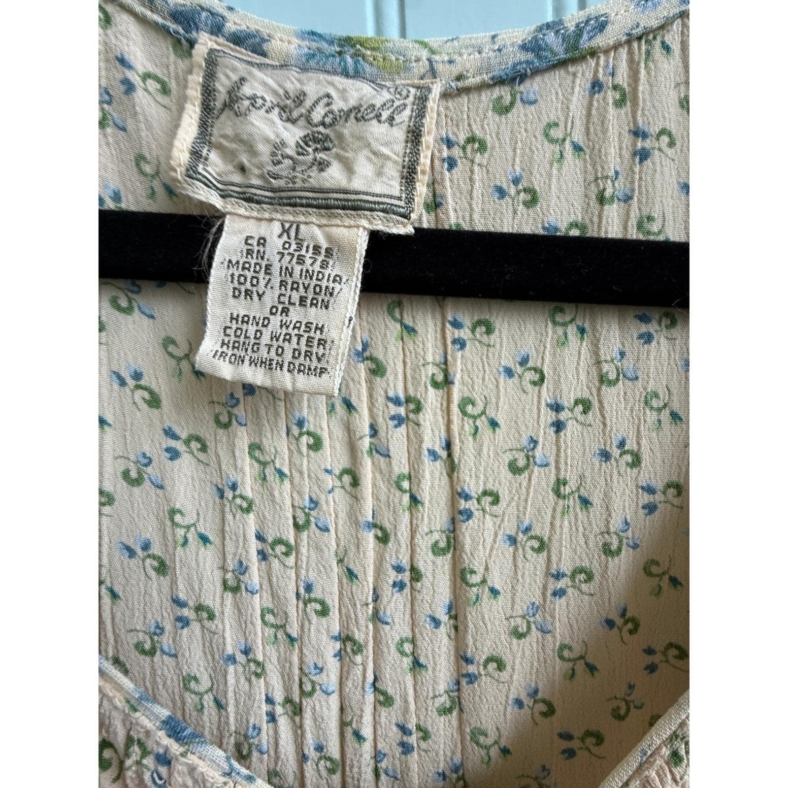 VTG April Cornell Floral Crinkle Rayon Maxi Dress XL Prairie Romantic Lagenlook