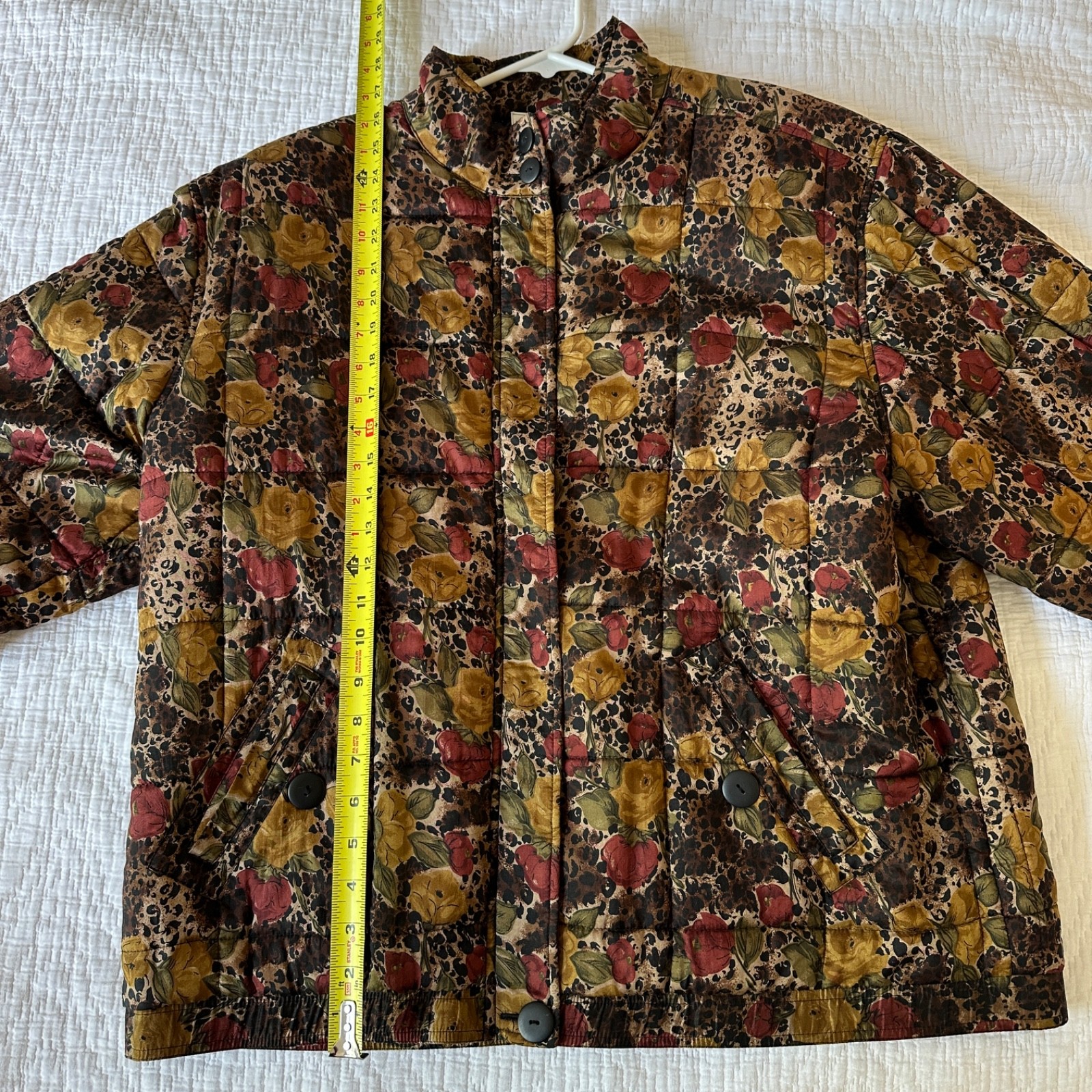 VTG 90s Anna and Frank Silk Quilted Jacket Large Leopard Floral Puffer Coat Warm