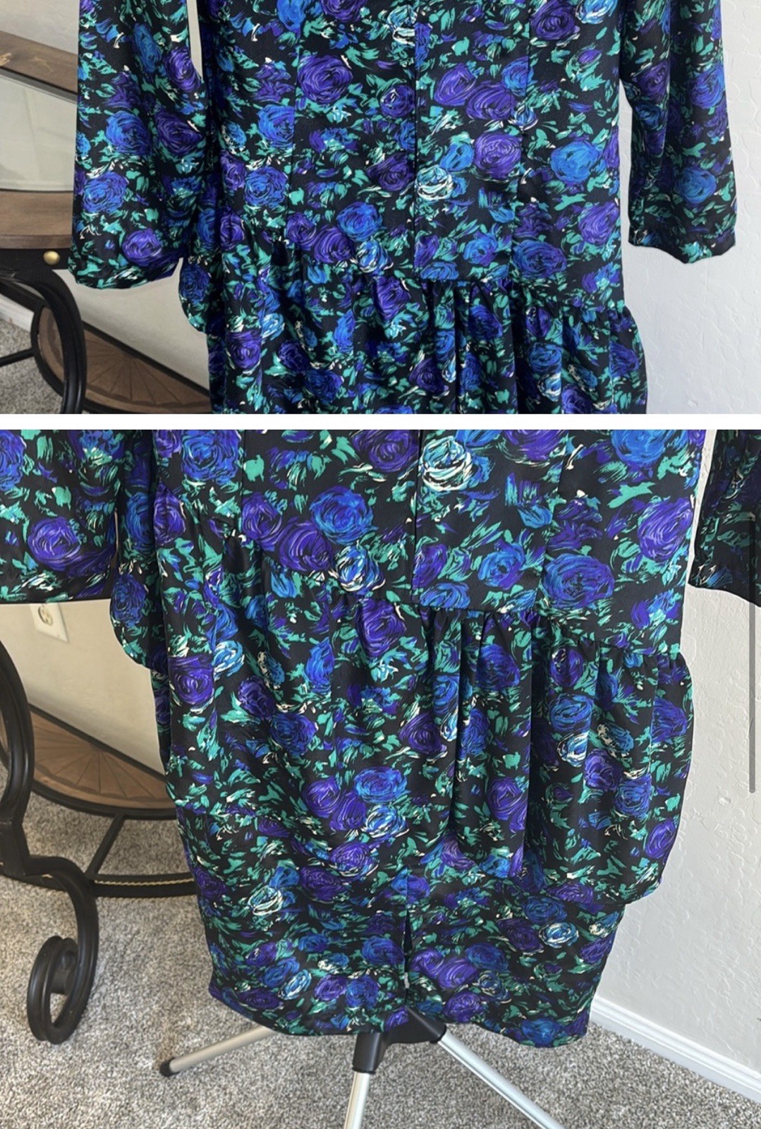 Vintage 1980s FLORAL DRESS SHELLY MICHAELS Size 11/12 Padded Shoulders