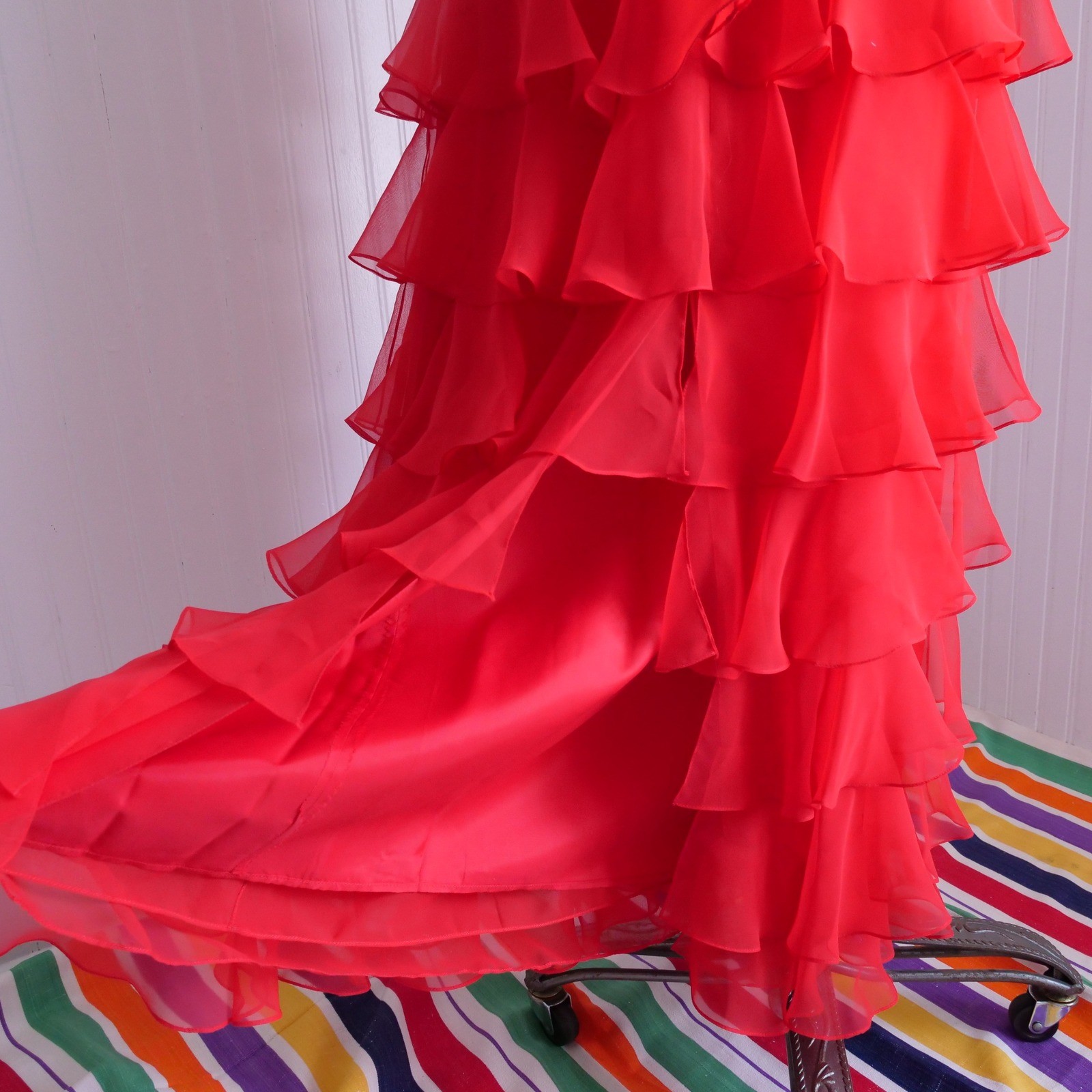 Stunning rare vintage 70s Jill Richards red chiffon ruffle maxi dress gown