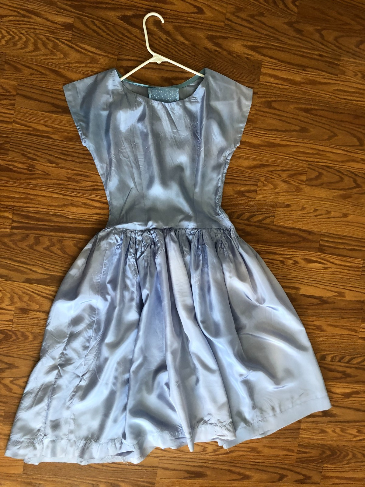 Vintage 1950s Handmade blue sheer dotted swiss womens dress lining& hair tie