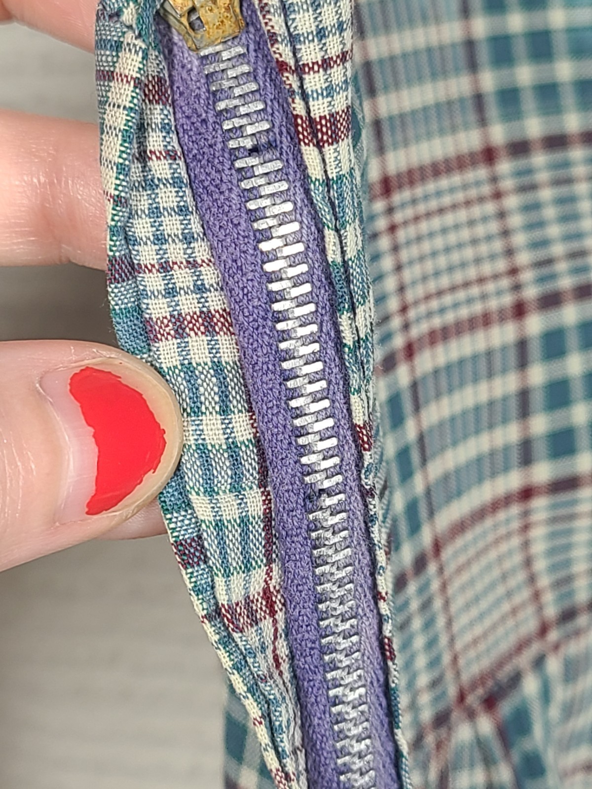 Vtg 50s Country Cotton Plaid Dress Plus Size 1x 2x Metal Zip Amazing Wear Retro