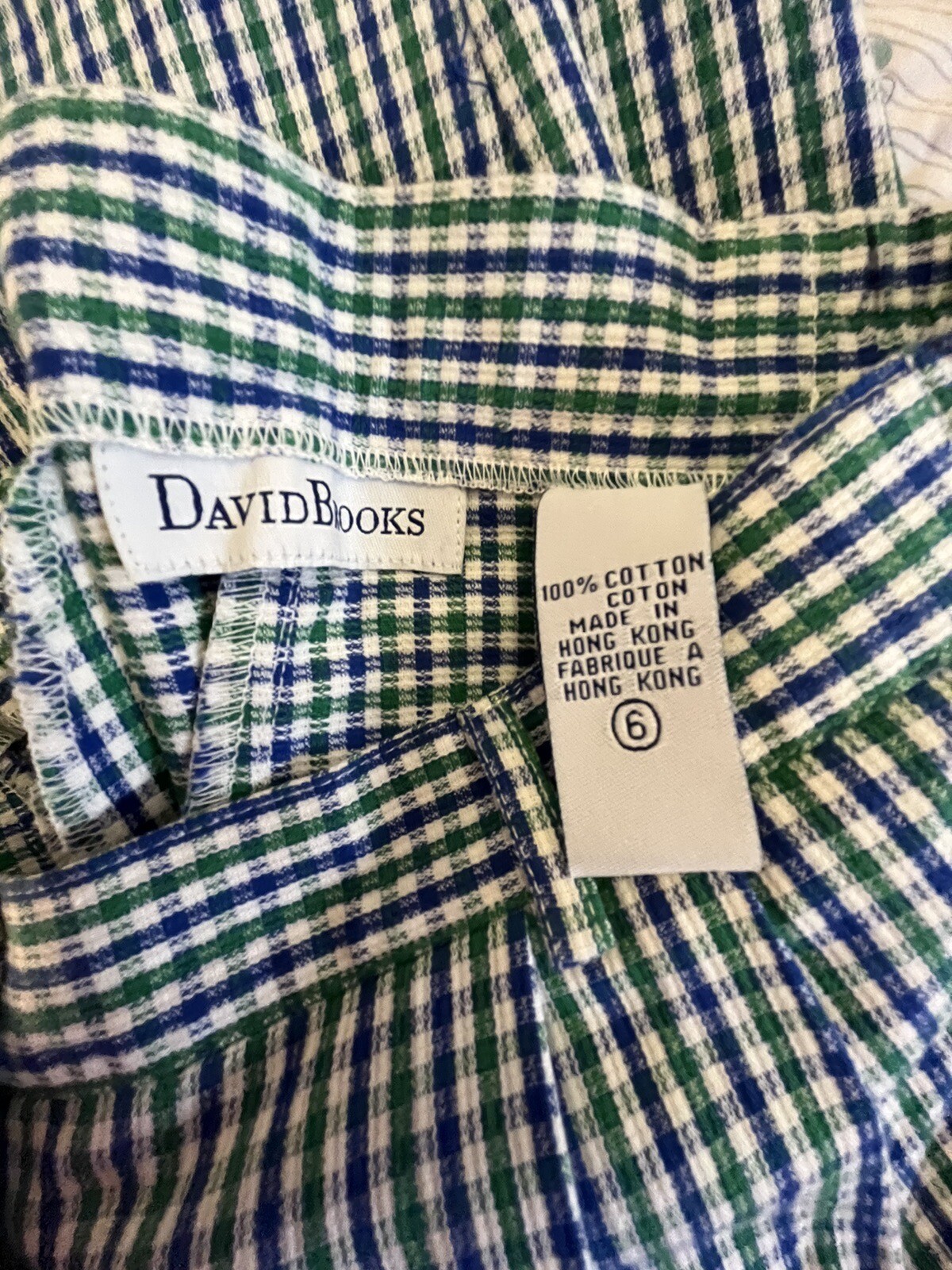 Vintage Two Piece Set Size 6 Plaid Check Green Blue David Brooks 100% Cotton