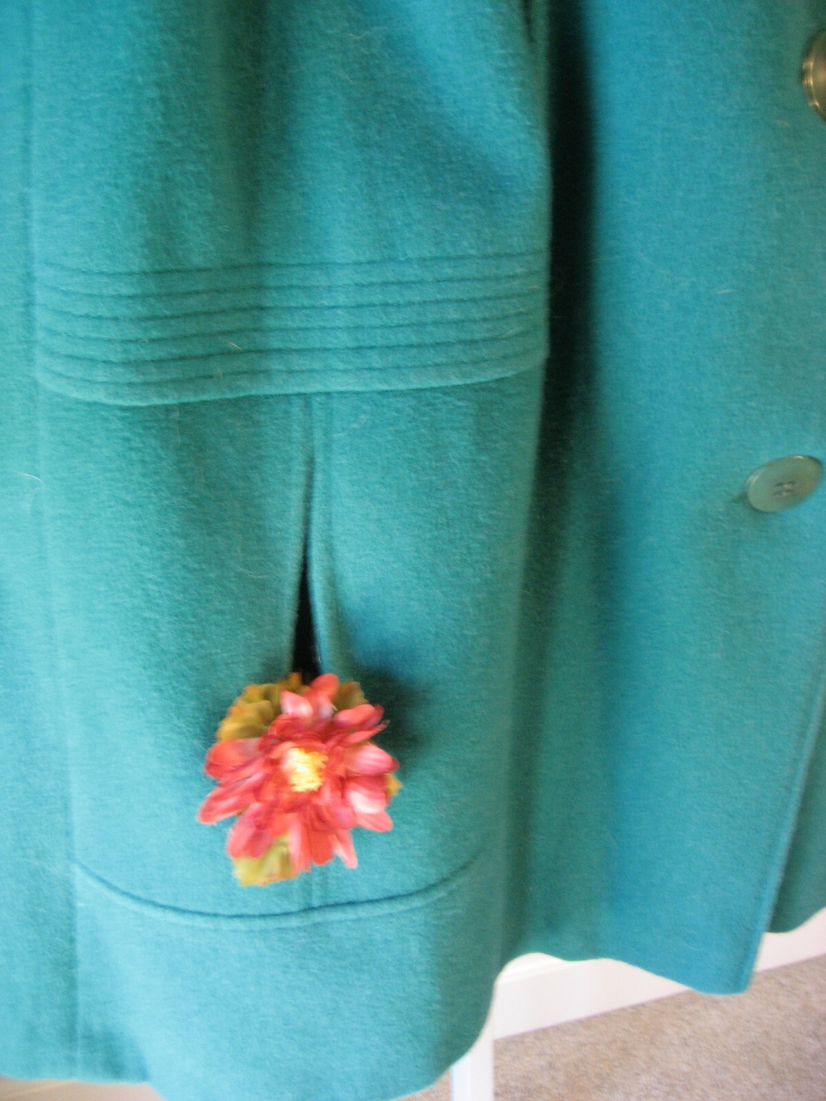 Vintage Wellington Fashions Coat Wool Green USA Sz12? Med? Bust~42″ Nice St.Pats