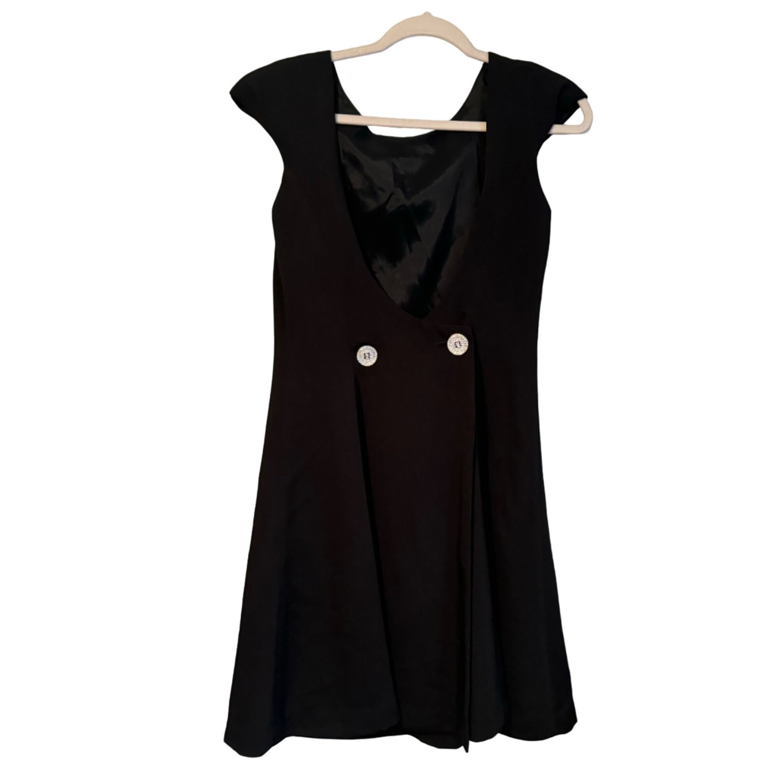 Vintage En Francais Black Dress By Hicky Walter Rhinestone Buttons Size 6