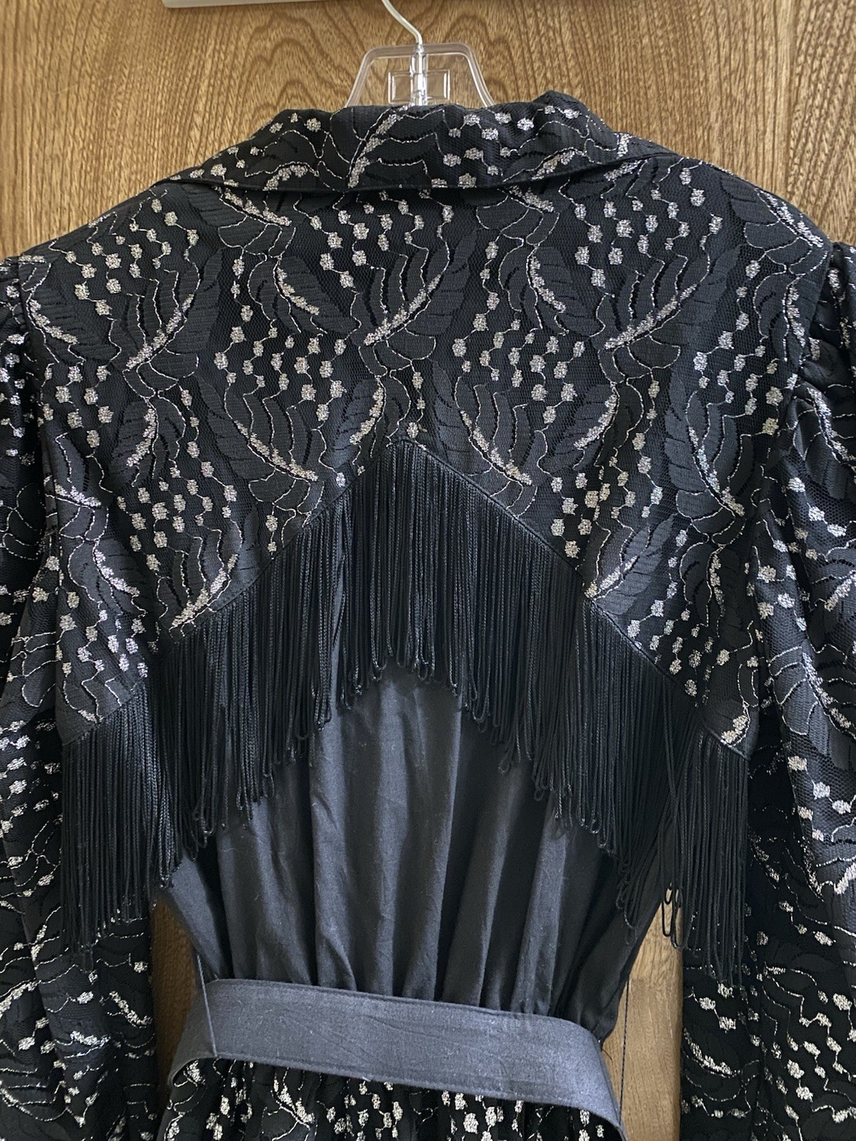 Vintage Lilia Smitty Western Dress Black Silver Fringe Size 11/12 Lace Rodeo