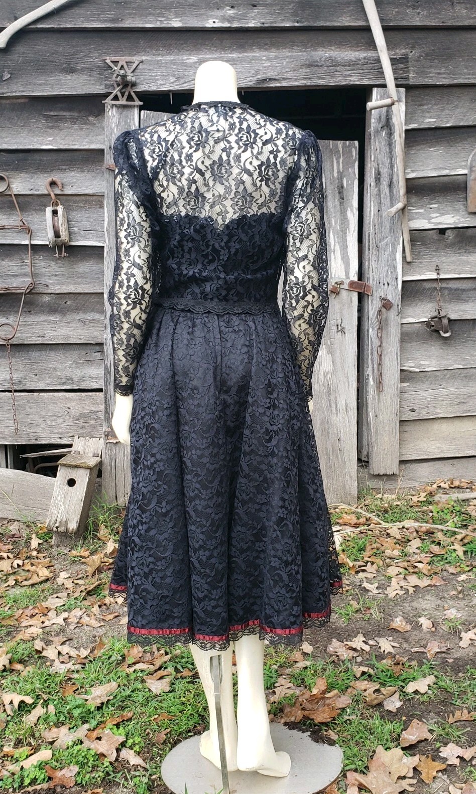 Vtg Gunne Sax 9 Black Scarlet Lace Tulle Velvet Gothic Halloween Party Midi Dres