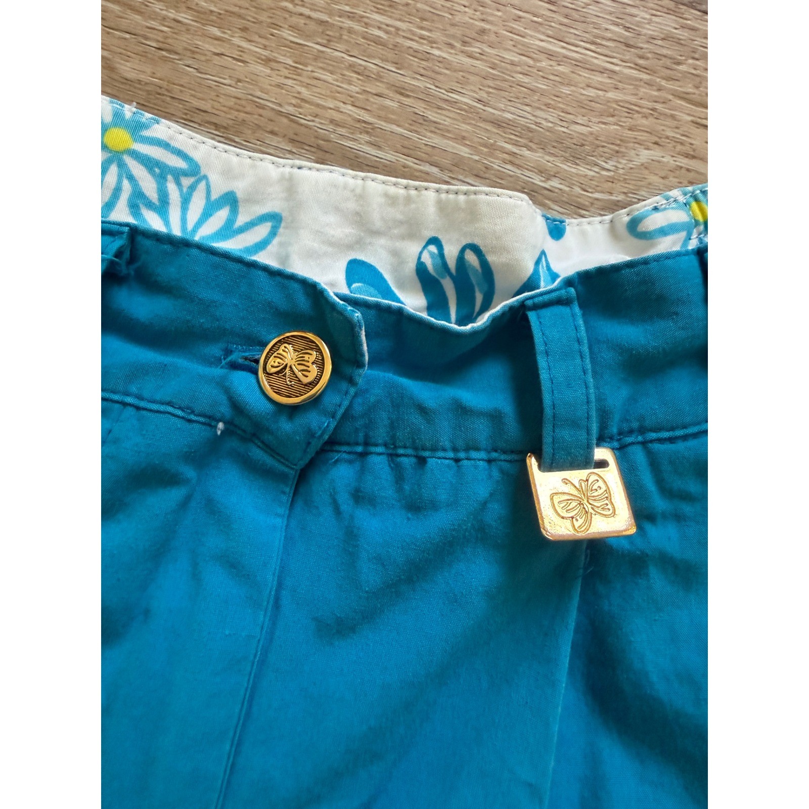 Lilly Pulitzer Vintage Turquoise Blue Cotton Pleated High Rise Shorts Size 6