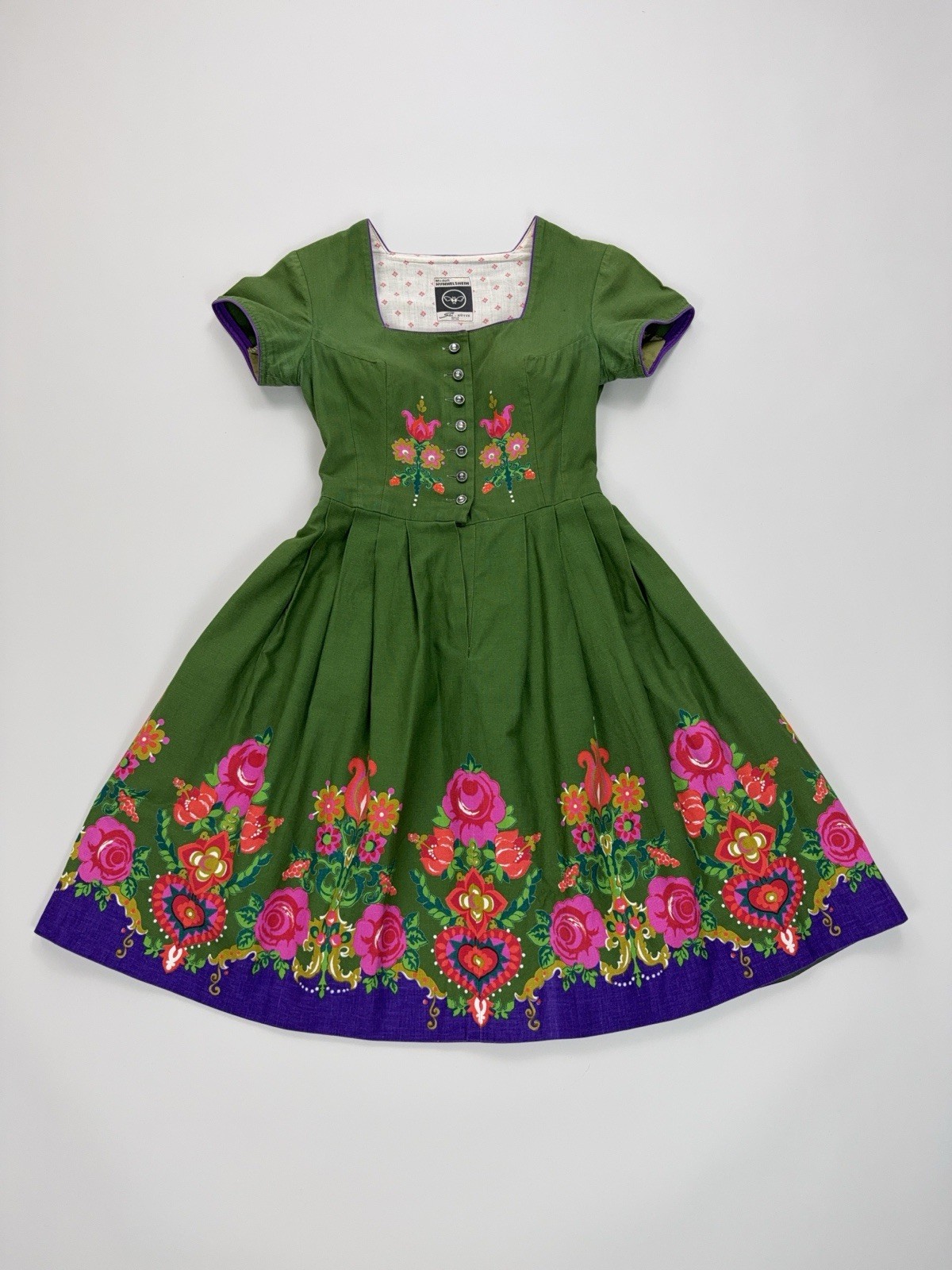 Hummelsheim VTG Antique Floral Folk German Green Oktoberfest Dirndl Dress XS