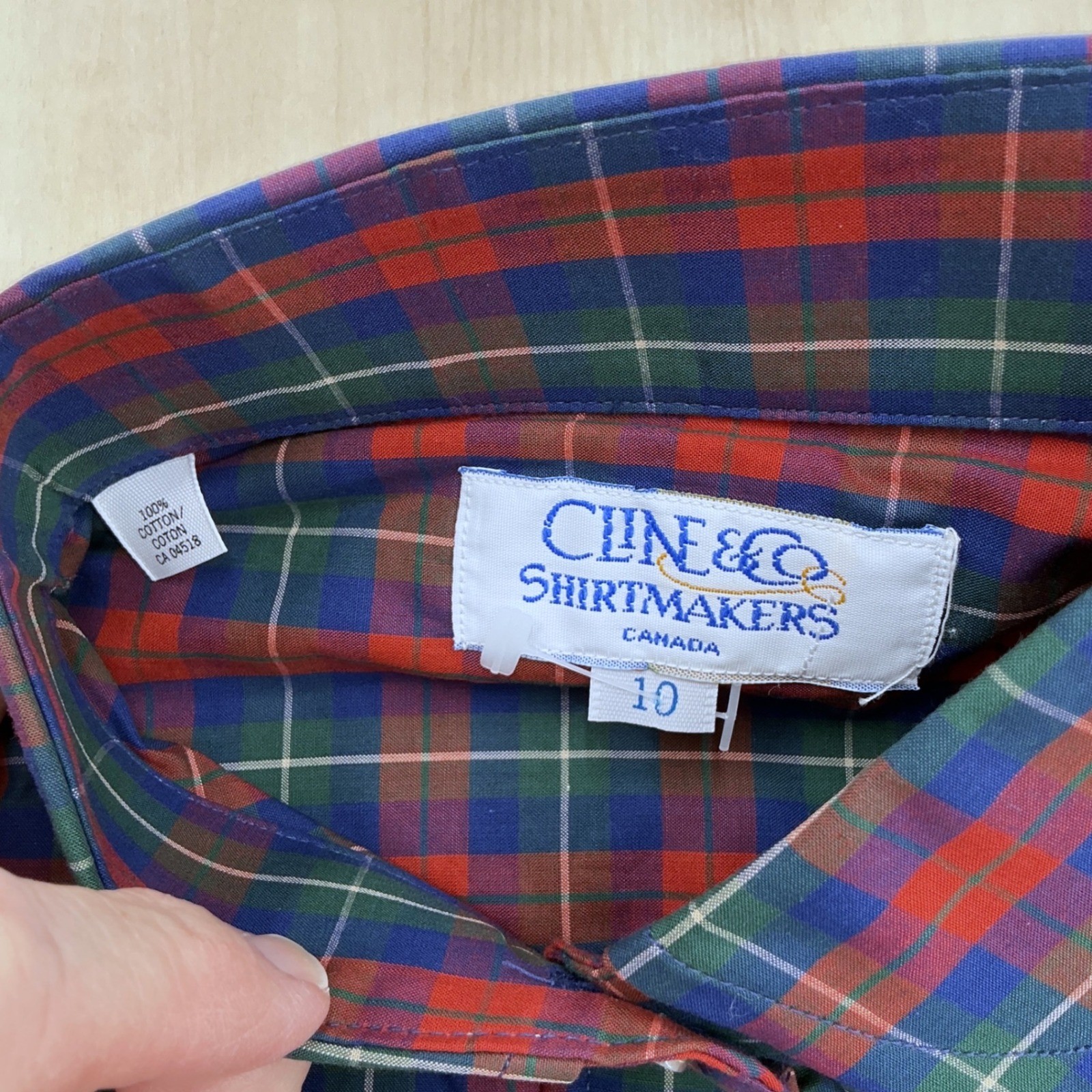 80s Dark Academia Preppy Button Up Womens 10 Red Tartan Plaid Peter Pan Collar