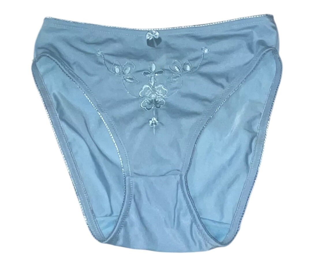 BODY FORM Blue Silky Stretch Hi-Leg Shiny Embroidery Panties Womens 5/S NOS