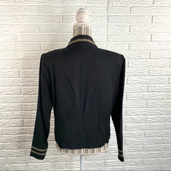 Vintage Black Jacket Blazer with Gold Trim & Buttons Size Medium
