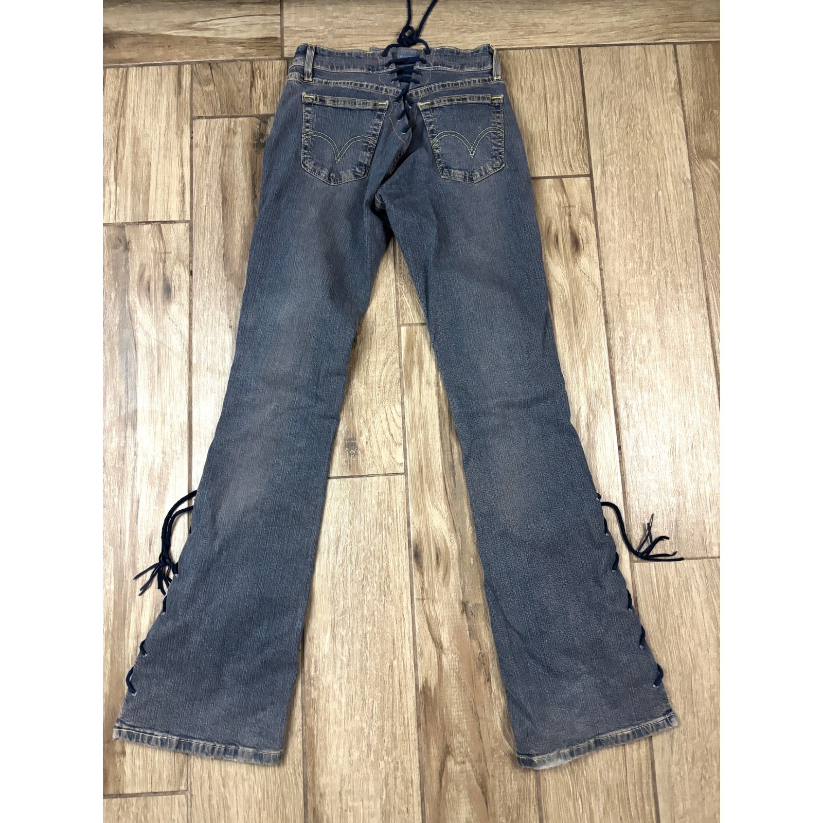 Statement Western Beaded Lace Up Flare Jeans Y2K OOAK Festival Denim