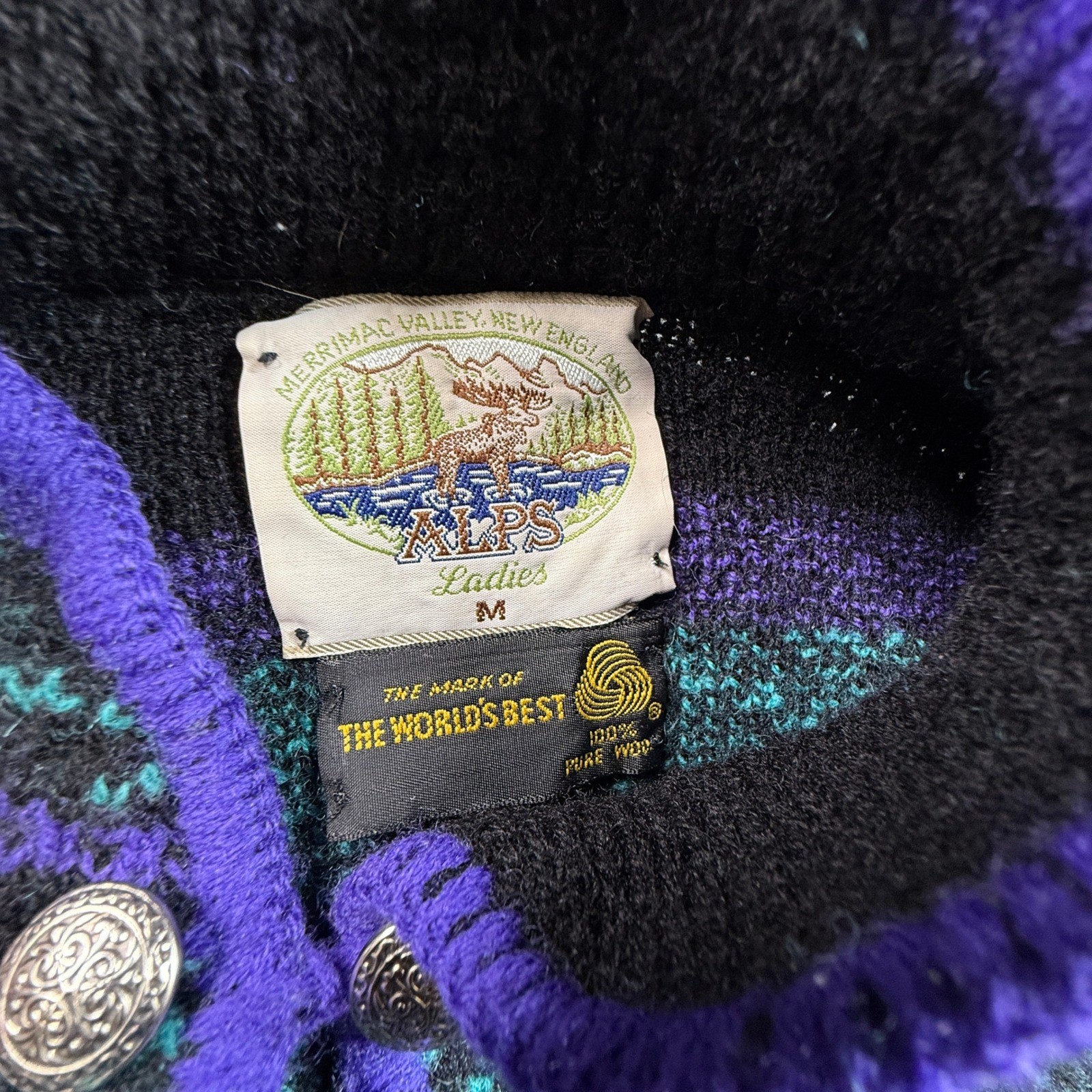 Alps Merrimac Valley Sweater Womens M Purple Vintage Wool Nordic Knit Excellent