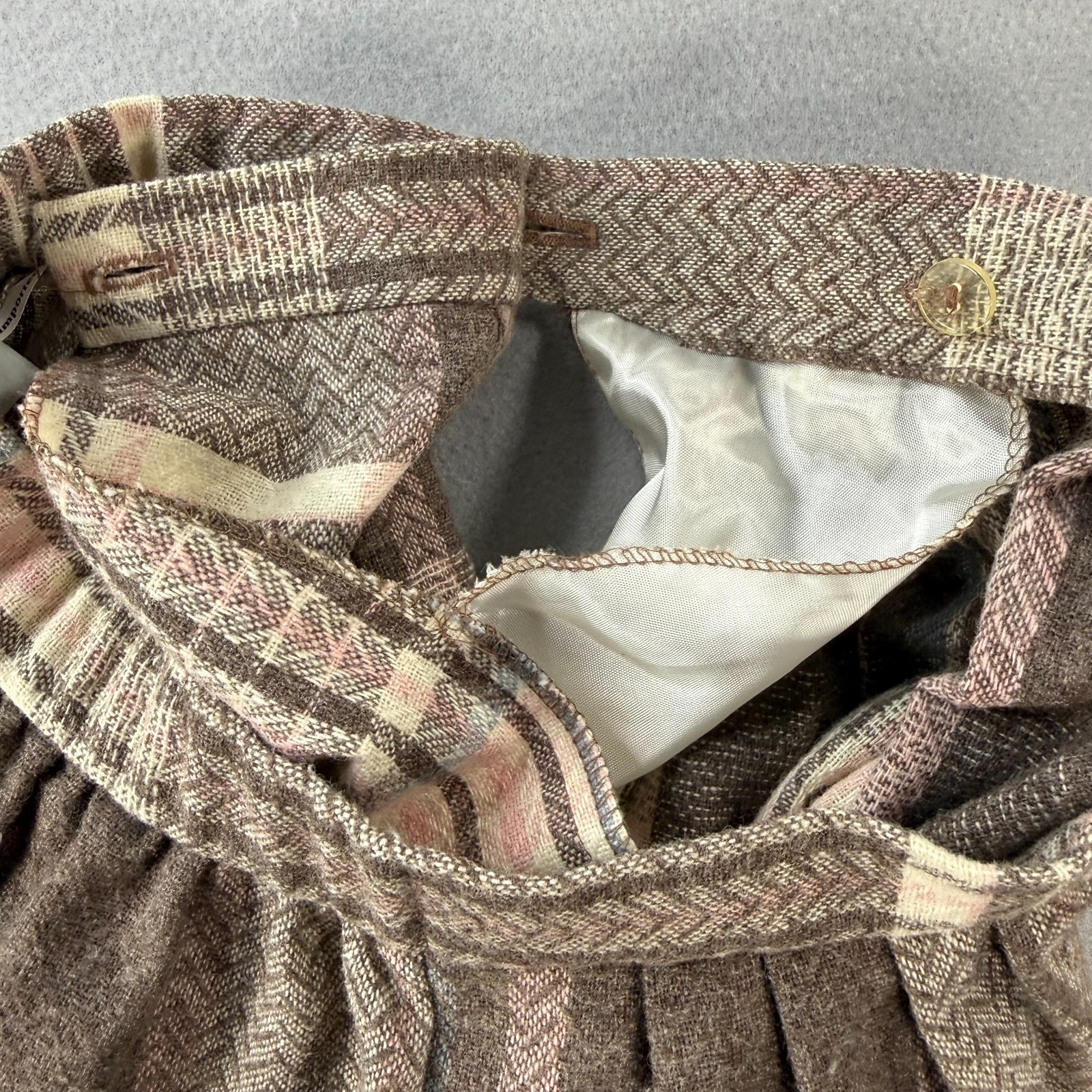 Vintage Pleated Preppy Skirt Womens 12 Midi Plaid Wool Blend USA Union Made 90s
